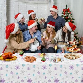 4 Pack Christmas Snowflake Tablecloth Xmas Blue and Purple Winter Wonderland Table Cloth Xmas Snowflake Tablecloth Party Decorations for Winter Christmas New Year Holiday Supply 51 x 86 Inch