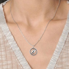 Jewmon American Football Necklace for Men Rugby Round Pendant Cubic Zirconia Iced Out Necklace Women 925 Sterling Silver Football Players Perfect Sport Jewelry Gift FP0282W