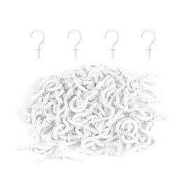 RELBRO 100 Pcs Small Screw Hooks, 1/2 Inch White Mini Screw in Jewelry Hooks Tiny Metal Screw Wood Ceiling Wall Hooks for Jewelries Crafts Keys Caps Plants String Lights Wreaths