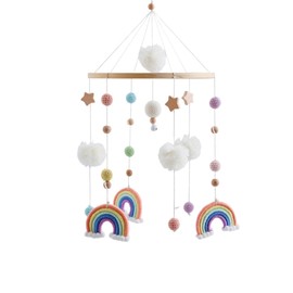 Neuytiky Mobiles Baby,Regenbogen Babybett Hölz Windspiele mit Bäll,Mobile Changing Table,Anhänger Babyzimmer Deko,Bettglocke Anhänger,Neugeborene Geschenk für Jungen Mädchen(Orange)