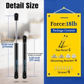 ARANA 10 Inch Gas Struts 18lb/80N, Tool Box Shocks 10", Gas Spring for Cabinet Truck Tool Box Lid Boat Hatch Lid, 2 Pcs Set