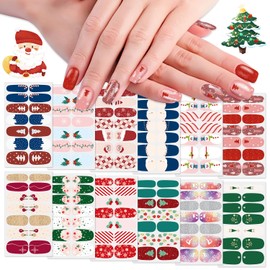 WOKOTO 12 Sheets 168pcs Christmas Nail Polish Stickers Full Nail Wraps for Gel Polish Strips for Women Christmas Nail Stickers Christmas Tree Snow Man Nail Polish Strips Nail Gel Stickers for Nails