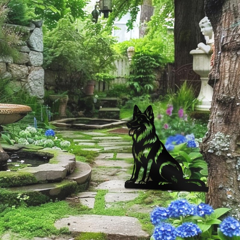 WADORN German Shepherd Metal Yard Art Decor, Dog Animal Silhouette
