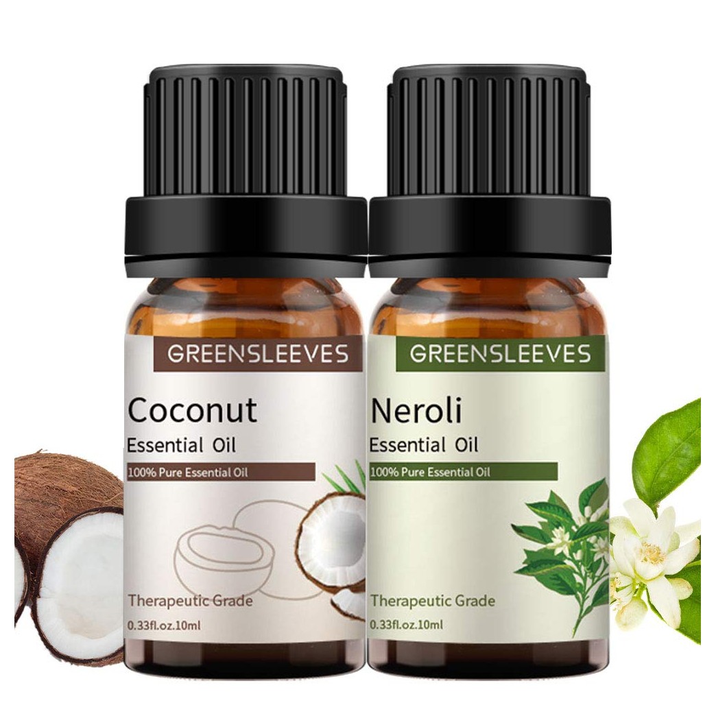 GREENSLEEVES 2 Pack Essential Oil Set, 100% Pure Oils for Diffuser, Humidifier, Massage (Coconut+Neroli)