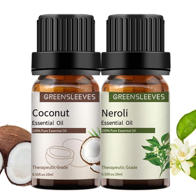 GREENSLEEVES 2 Pack Essential Oil Set, 100% Pure Oils for Diffuser, Humidifier, Massage (Coconut+Neroli)