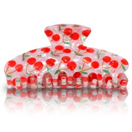 JazSwirl Cherry Hair Claw Clip for Women, 3.5 x 1.6 In PVC Cherry Hair Clip with Strong Hold, Cute Kawaii Cherry Claw Clip for Thick Hair, Stylish Cherry Hair Accessory for Summer Beach Daily Wear