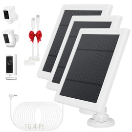 Solar Panel for Camera 5W Solar Charger Compatible with Ring Spotlight &Stick Up Outdoor Cam Battery, 16.4ft Long Cable with Barrel Plug Adapter to USB-C/Micro USB (White, 3 Pack)