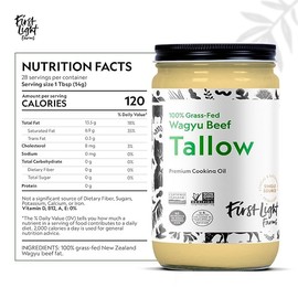 First Light Farms Wagyu Beef Tallow | 100% Grass-Fed & Finished | Healthy Cooking Oil, Gluten-Free & Dairy-Free, Perfect for Keto, Whole30, and Carvinore Diet, TWO PACK | 2 x 14 oz Glass Jars
