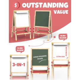 JOYOOSS Easel for Kids Art Easel Kids Easels for Toddlers Easel, Toddler Art Easel Dual-Sided Adjustable Wooden Magnetic Board for Kids Easel for Toddlers 3-4 Years and Art Easel for Kids Ages 4-8