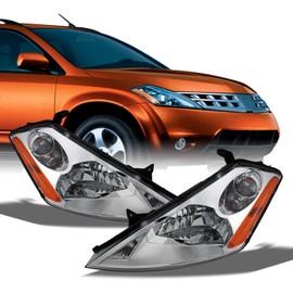 AKKON - For Nissan Murano Chrome Halogen Type OE Replacement Headlights Driver/Passenger Amber Head Lamps Pair