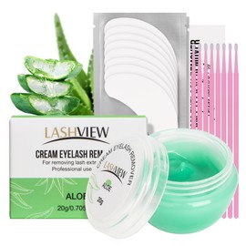 LASHVIEW Eyelash Extension Remover Cream Gentle Aloe Vera Formula, Lash Removal Kit with Eye Patches & Cotton Swabs(20g)