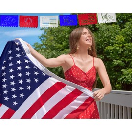 mexfabricsupplies Fourth of July Party Bunting, July 4th party supplies, Patriotic Decorations, Independence Day, Red White and Blue flag banners