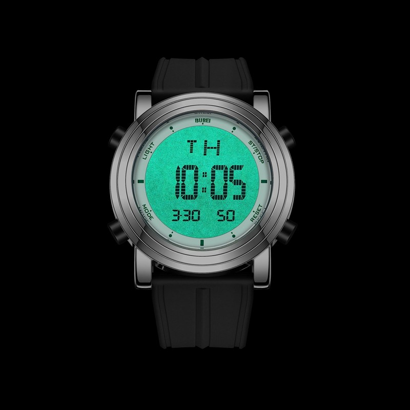 BUREI Men's Digital LED Display Waterproof Watch, Fashionable, Sports, Date,