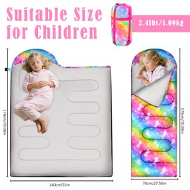Ausletie Sleeping Bag for Kids Girls Boys, 3 Season Warm Lightweight Kids Unicorn Sleeping Bag Waterproof Portable for Camping Outdoors, Travel