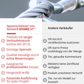 Seilwerk STANKE M5 Turnbuckle Eyelet Hook Galvanised Tensioner for Wire Rope 70 mm