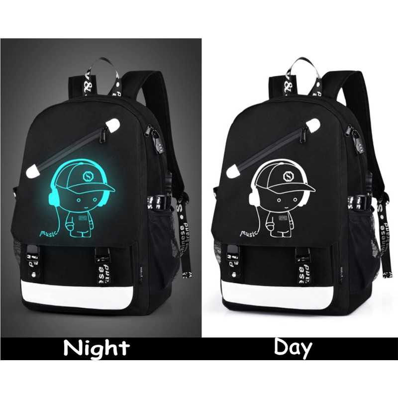 HIPOTUO Anime Luminous Backpack, 16' Laptop Backpack with USB Charging