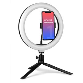 Boobaaa Ring Light, 10-inch, Desktop, Tripod Stand, Smartphone Clip, 3 Color Modes, 10-Level Dimmer, 3000-6500K Auxiliary Light, Lighting and Shooting Light Set, 360-Degree Rotation, High Brightness