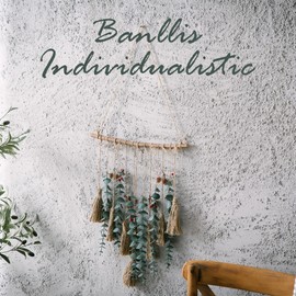 Banllis Artificial Eucalyptus Boho Wall Decor Aesthetic, Fake Greenery Leaves Stems Hanging Plants on 16 inch Wooden Stick, Rustic Farmhouse Home/Office Decor, Bathroom Wall Decor, Nursery Decor