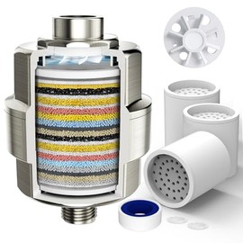 20-Stage Shower Filter-Shower Head Filter for Hard Water, with 3 Replaceable Cartridges, High Output Shower Water Filter for Removing Chlorine and fluoride, Brushed Nickel