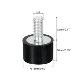sourcing map M5 Thread Rubber Mounts, Vibration Isolators, Cylindrical Shock Absorber with Studs 15 x 10mm 8pcs