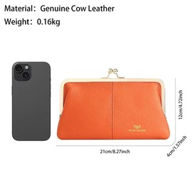 Royal Bagger RFID Kiss Lock Wallet, Solid Color Multi-card Slots Card Holder, Genuine Leather Clutch Purses for Women 1468 (Fresh Green)