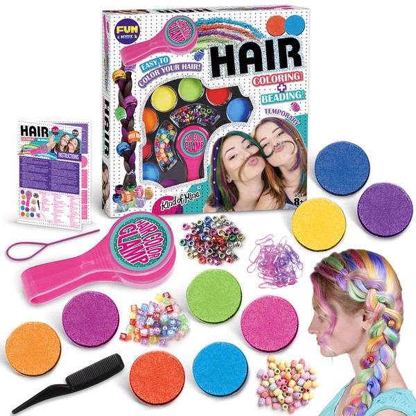 Hair Braiding Kit for Girls 8-12, FunKidz Handheld Hair Temporary Coloring Clamp with Hair Chalk for Kids Washable Hair Makeup Kit
