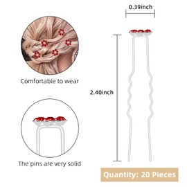 QIUTIMIY 20 Pack (Red) Crystal Flower Hair Pins Rhinestone Hair Clips for Bridal Wedding Women Hair Jewelry Accessories, with Clear Container