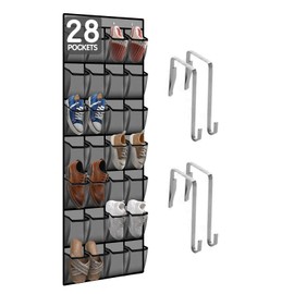 28 Compartment Breathable Mesh Pocket Over the Door Hanging Shoe Organizer, Closet Shoe Organizer, Large Men's and Women's Shoe Organizer, Hanging Over the Door Shoe Organizer (Gray)