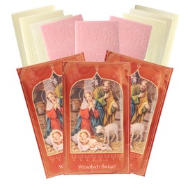 Oplatki Christmas Wafers, 2 White 1 Pink with Decorative Envelope, Polish Wigilia Tradition, Pack of 3