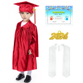 Misscom Shiny Kids Graduation Cap and Gown Set with 2024 Tassel Plus White Stole & Certificate for Kindergarten Preschool