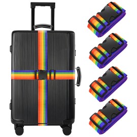 BILIONE 4 Pack Luggage Straps 79" Long Belts Keep Suitcase Secure While Traveling, TSA Approved Add a Bag Premium Accessory for Travel Bag Closure (4 Pcs Rainbow)