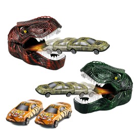 Kovot Dinosaur Car Shooter Playset: 2 Dino Heads & 4 Clicking & Shooting Cars Included