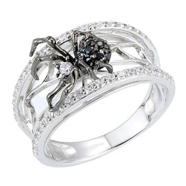 Narica Silver Plated Animal Spider Ring Created Black Spinel CZ Cubic Zirconia Filled Women's Men's Band 7#