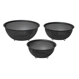BLKP. Pearl Metal HB-5837 Punch Bowl Type, Colander, Antibacterial, Fluorine Stainless Steel, Foot Included, 3-Piece Set, 5.9 / 7.1 / 8.3 inches (15 / 18 / 21 cm), Limited Edition Black, BLKP, Black