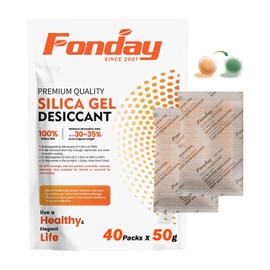 50g x 40 Packs Fonday Rechargeable Silica Gel Desiccant Packets Food Grade Fast Reactivate Desiccant Bags Moisture Indicating Orange to Green for Food Storage, Electronics, 3D Filament & Safes