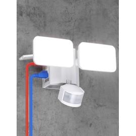 LEONLITE 28W LED Security Light with GFCI Outlets, Motion Sensor & Dusk to Dawn Flood Lights Outdoor, Adjustable 2-Head, Wet Location, 5000K Daylight, ETL Listed, White