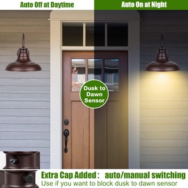 Oil Rubbed Bronze Dusk to Dawn LED Outdoor Barn Lights - Farmhouse Gooseneck Exterior Wall Lighting Fixture, 12" Porch Lights, Outside Wall Lights for House Garage Patio Doorway (13W 2700K), 2 Pack