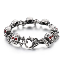 Klapgo Ghost Head Skull Bracelet for Men with Red Eyes and Cross
