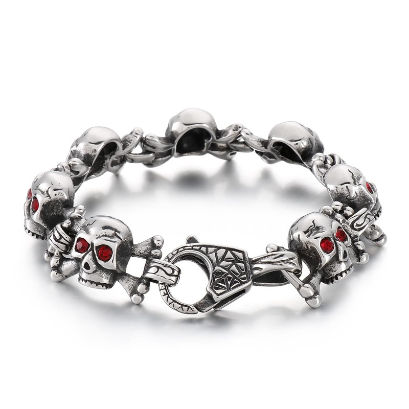 Klapgo Ghost Head Skull Bracelet for Men with Red Eyes