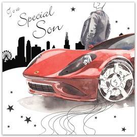 Twizler Happy Birthday Card For Son with Silver Foiling & Unique Watercolour Effect – Car Card - Birthday Card For Him - Son Birthday Card - Male Birthday Card – Mens Birthday Card