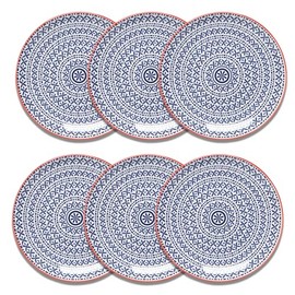 Now Designs Blue Cross Porcelain Stamped Appetizer Plate, 6 inch, Set of 6