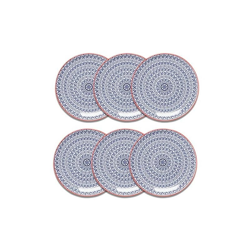 Now Designs Blue Cross Porcelain Stamped Appetizer Plate, 6 inch,