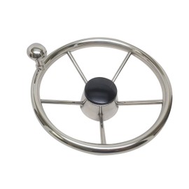 MARINE BOAT 5 SPOKE STEERING WHEEL W/TURNING KNOB 13 1/2" DIA STAINLESS STEEL