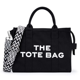 Bolsas de lona para mujer, Totes para Mujer,bolso de mano con cierre, Tote Bag cruzada de lona para oficina, viajes, escuela (Negro)