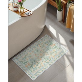 Seavish Sage Green Bathroom Rugs Non Slip Washable, 16 x 24 Inch Small Boho Floral Bathroom Rugs, Soft and Absorbent Plush Bath Mat for Sink Vanity Shower