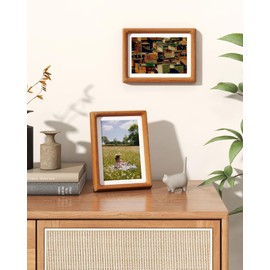 RICHFOCUS 5x7 Picture Frame USA-Sourced Natural Teak Solid Wood Photo Frame Handcrafted Rounded Corner Wooden Frame with Real Glass Display Photos 4x6 with Mat or 5x7 Without Mat