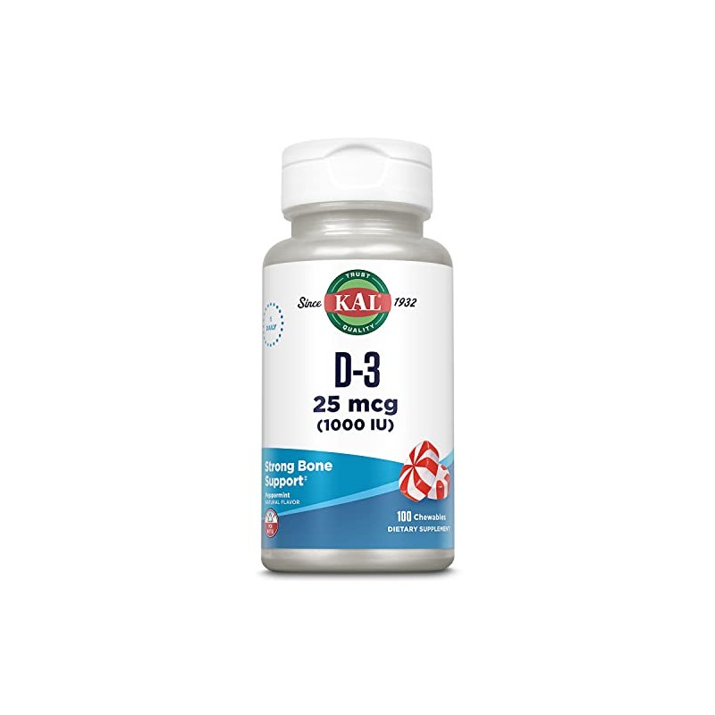 KAL D-3 1000 IU Chewable Softgels, Peppermint, 100 Count by