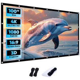 WISHOLY Projector Screen 100 inch,4K Movie Projector Screen 16:9 HD Foldable and Portable Anti-Crease Indoor Outdoor Projection Double Sided Video Projector Screen for Home, Party, Office, Classroom