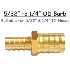 Uenede 4PCS Brass 5/32" to 1/4" OD Barb Reducer Barbed Hose Fittings Hex Reducing Splicer Mender Fitting for Water/Oil/Gas
