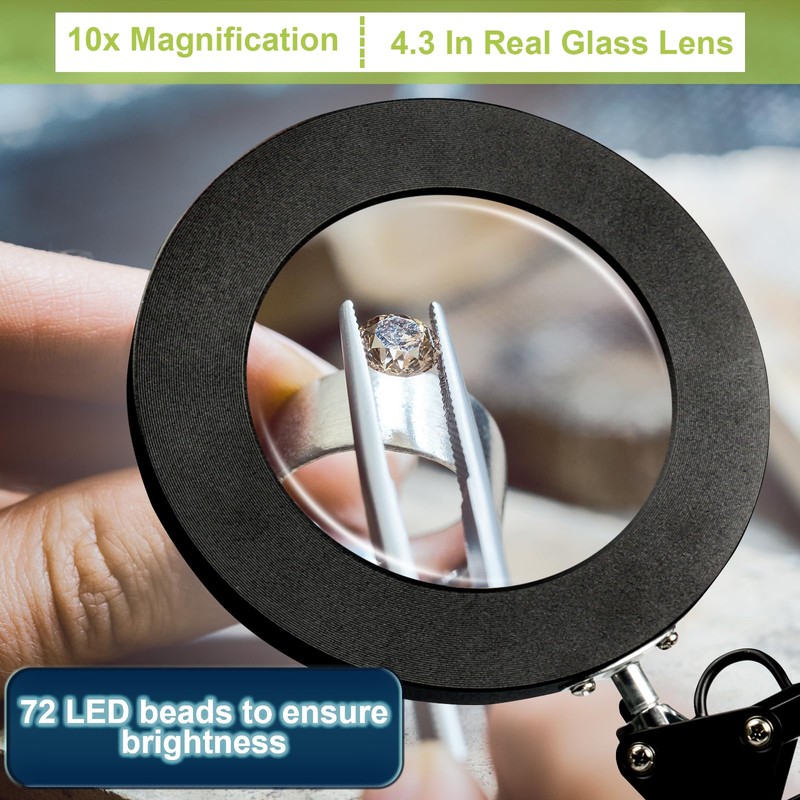 Zhiwei 10x Magnifying Glass with Light and Stand, 3 Color